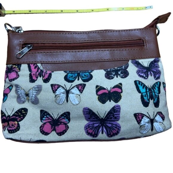 Butterfly Print Canvas & Faux Leather Crossbody & Coin Purse Set With Zippers & - Picture 4 of 6